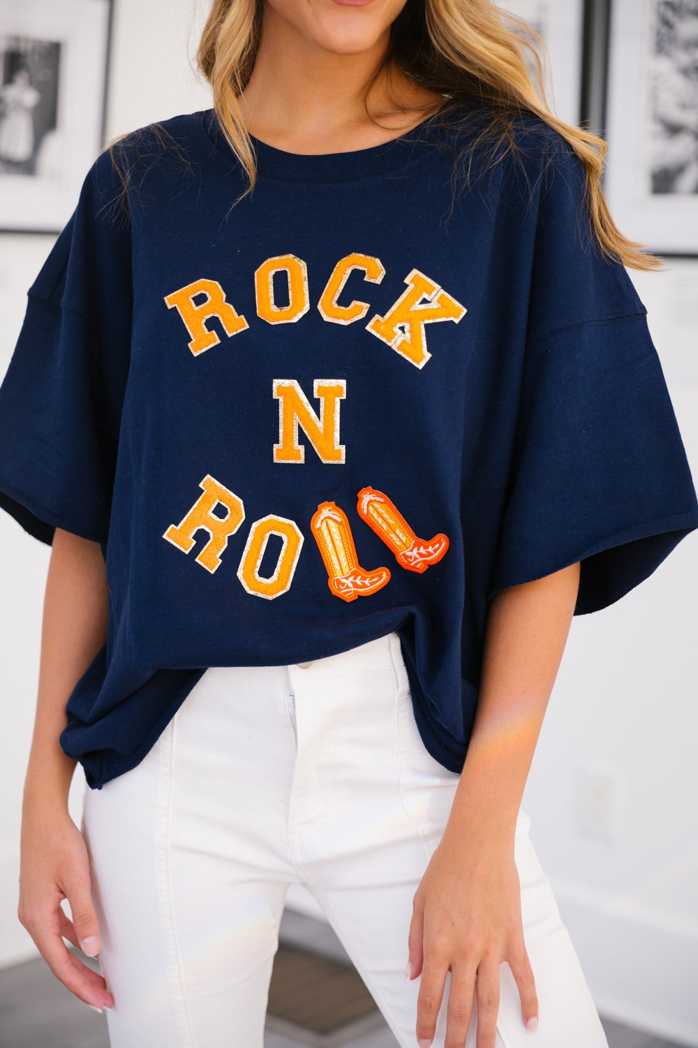 ROCK N ROLL ORANGE & NAVY TEE | Judith March