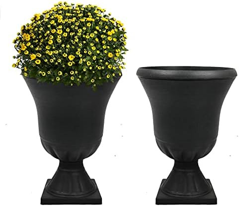 Worth Garden 2-Pack Plastic Urn Planters for Outdoor Plants, 22'' Black Tall Round Classic Resin ... | Amazon (US)