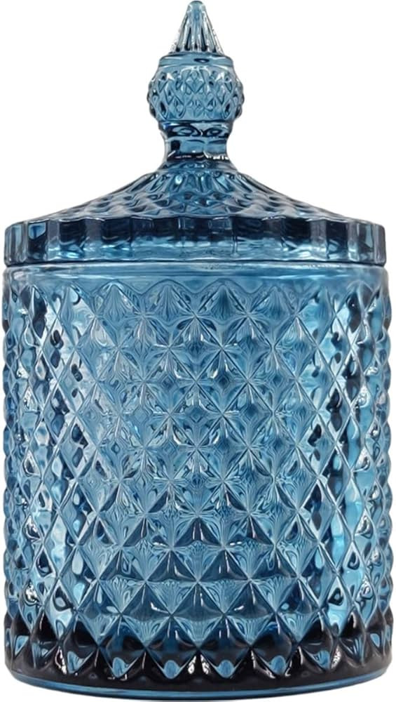 Sizikato Diamond Faceted Crystal Glass Candy Jar with Lid, 18oz Blue Decorative Jar, Nut Jar, Dri... | Amazon (US)