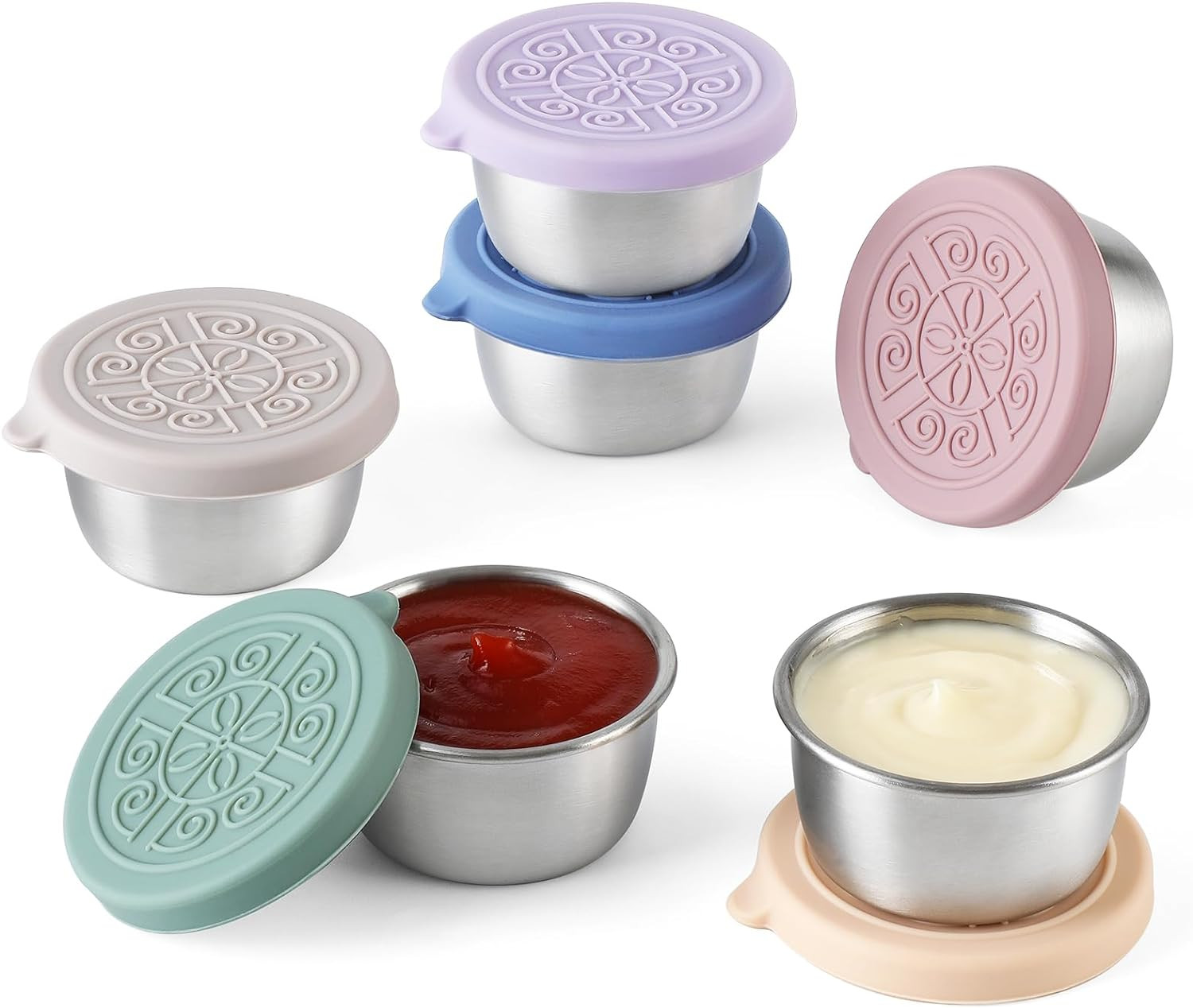 VITEVER [6 Pack] Salad Dressing Container To Go, 1.6 oz Small Condiment Containers with Lids, Reusable Stainless Steel Sauce Cups , Leakproof Silicone Lids for Lunch Bento Box, Picnic and Travel | Amazon (US)