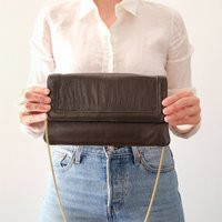 Vintage Brown Leather Purse/Clutch With Gold Chain, Shoulder Bag | Etsy (US)