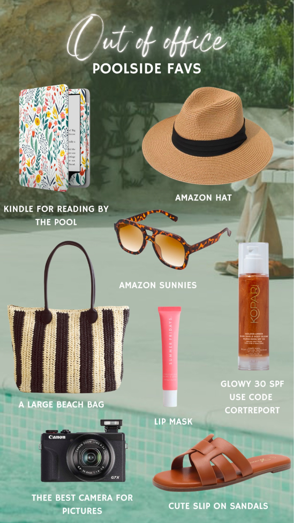 Out of Office! Poolside Favs!
.
Use code CORTREPORT for Kopari Sunscreen
 resort wear 

#LTKSwim #LTKTravel #LTKBeauty