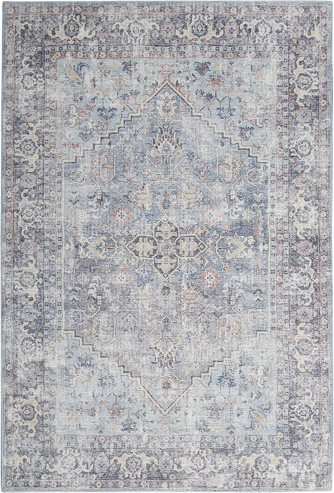 Machine Washable Series 1 Bohemian Light Grey/Blue 7'10" x 9'10" Area -Rug, Easy -Cleaning, Non Shedding, Bed Room, Living Room, Dining Room, Kitchen (8x10) | Amazon (US)
