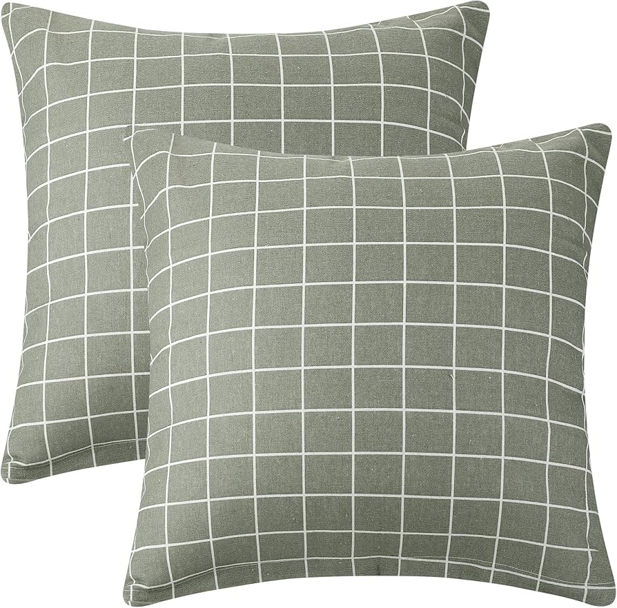 uxcell Set of 2 Plaid Throw Pillow Covers, Linen Decorative Cushion Cases Square Pillowcase for Couch Patio Furniture Decor 20 x 20 Inch Grey | Amazon (US)