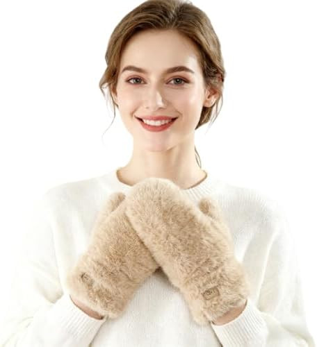 JUMISEE Women Winter Faux Fur Flip Cover Mittens Warm Soft Half Finger Fingerless Gloves | Amazon (US)