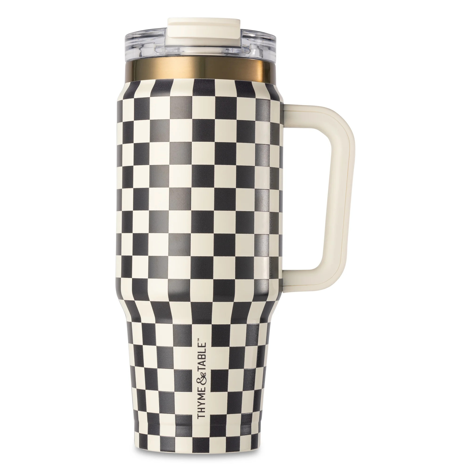 Thyme & Table 32 fl oz Stainless Steel Luna Tumbler with Handle and Dual Straw Lid, Cream & Black... | Walmart (US)