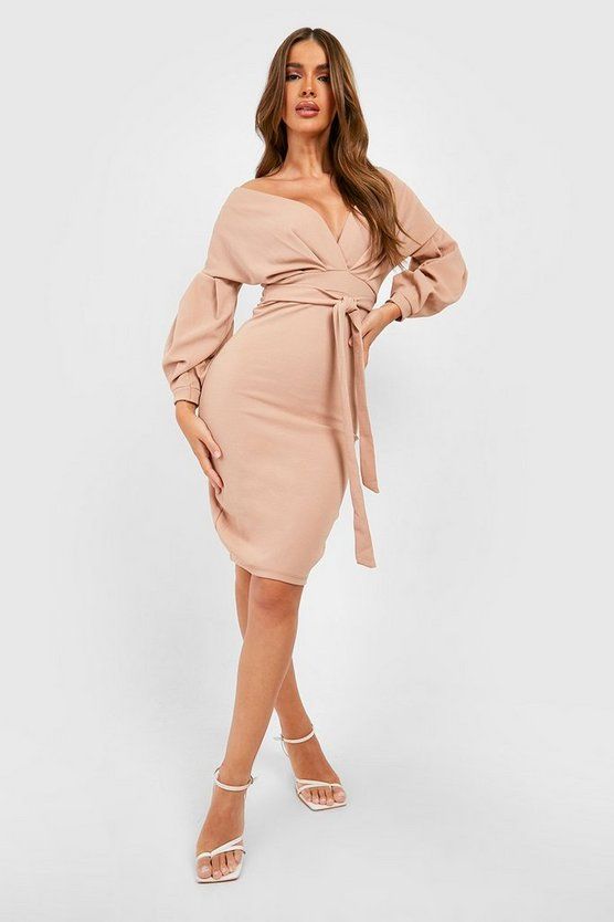 Off the Shoulder Wrap Midi Dress | Boohoo.com (US & CA)