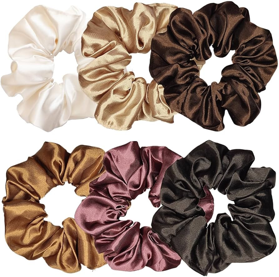 Sufermoe 6 Pcs Satin Silk Hair Scrunchies, 6 Classic Colors, Soft Hair Ties, Fashion Hair Bands, ... | Amazon (US)