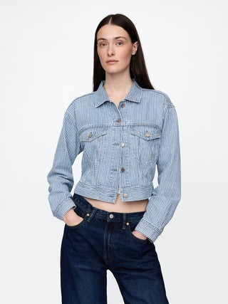 UltraSoft Denim Stripe Cropped Icon Jacket | Gap (CA)