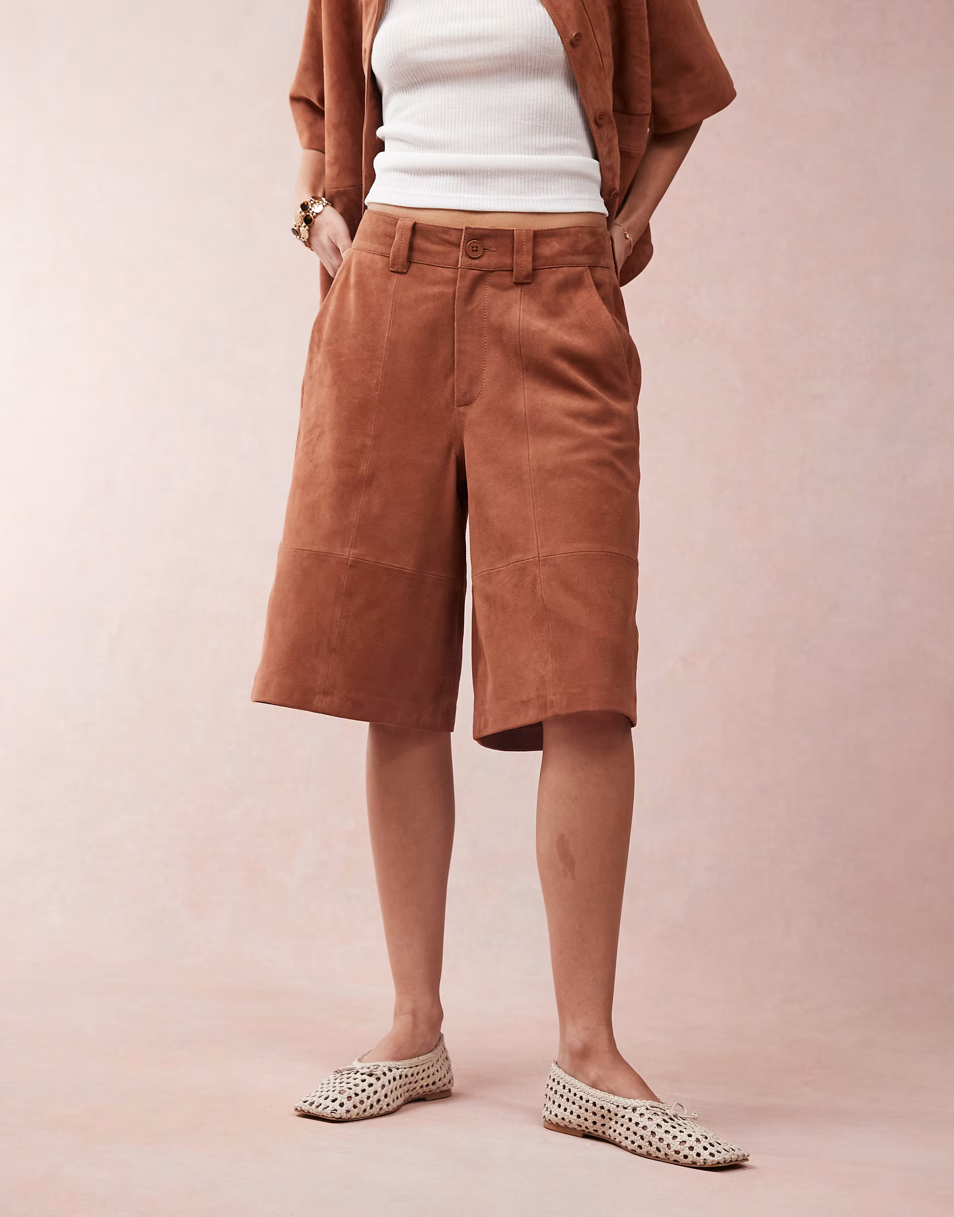 ASOS DESIGN suede bermuda shorts co-ord in tan | ASOS | ASOS (Global)