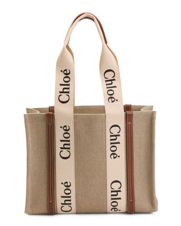 Made In Italy Canvas And Leather Woody Medium Tote | TJ Maxx