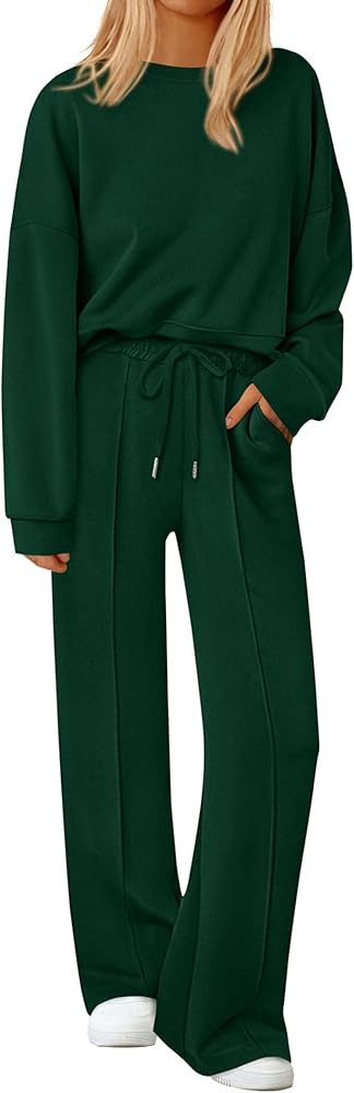 PRETTYGARDEN 2 Piece Sets For Women Fall Trendy Long Sleeve Sweatshirt Wide Leg Pants Loungewear ... | Amazon (US)