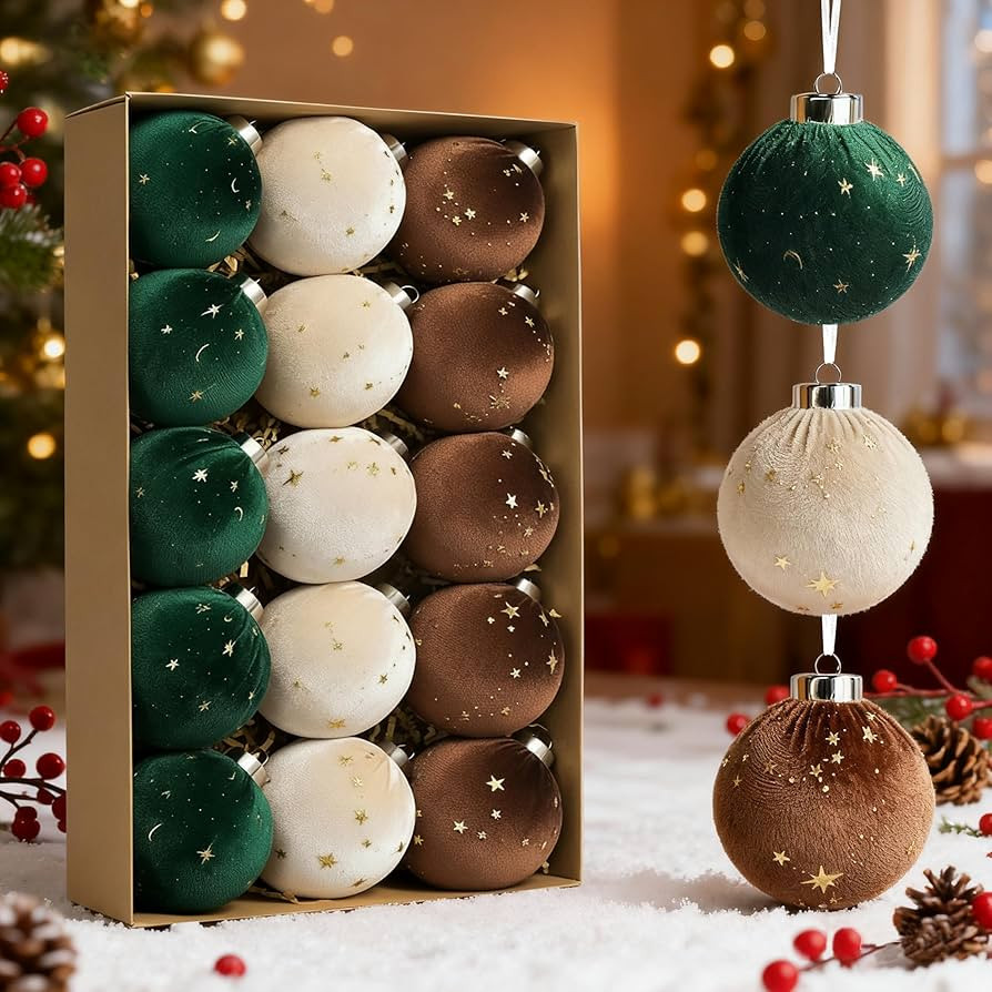 15 Pcs Velvet Christmas Balls with Stars, 3.15 Inch Large Velvet Christmas Tree Ball Ornaments Se... | Amazon (US)
