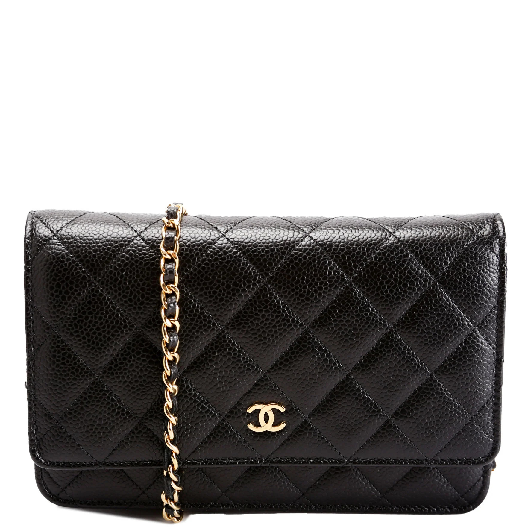Wallet On Chain Classic Quilted Caviar RFID Black | Keeks Designer Handbags