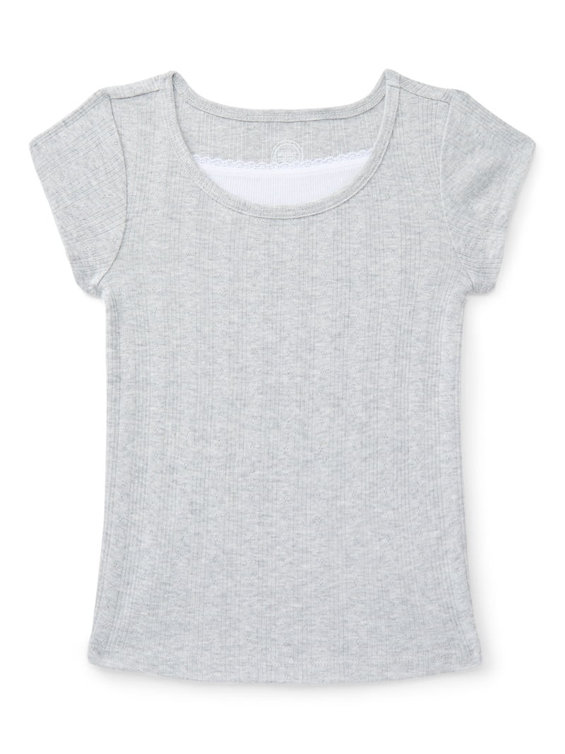 Wonder Nation Girls Pointelle Lace Top with Short Sleeves, Sizes 4-18, Plus | Walmart (US)