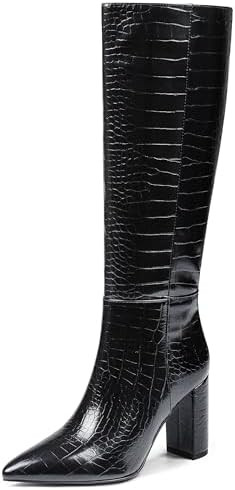 AOSPHIRAYLIAN Knee High Boots Women Pointed Toe Chunky Heel Tall Boots for Women Leather  Side Zi... | Amazon (US)