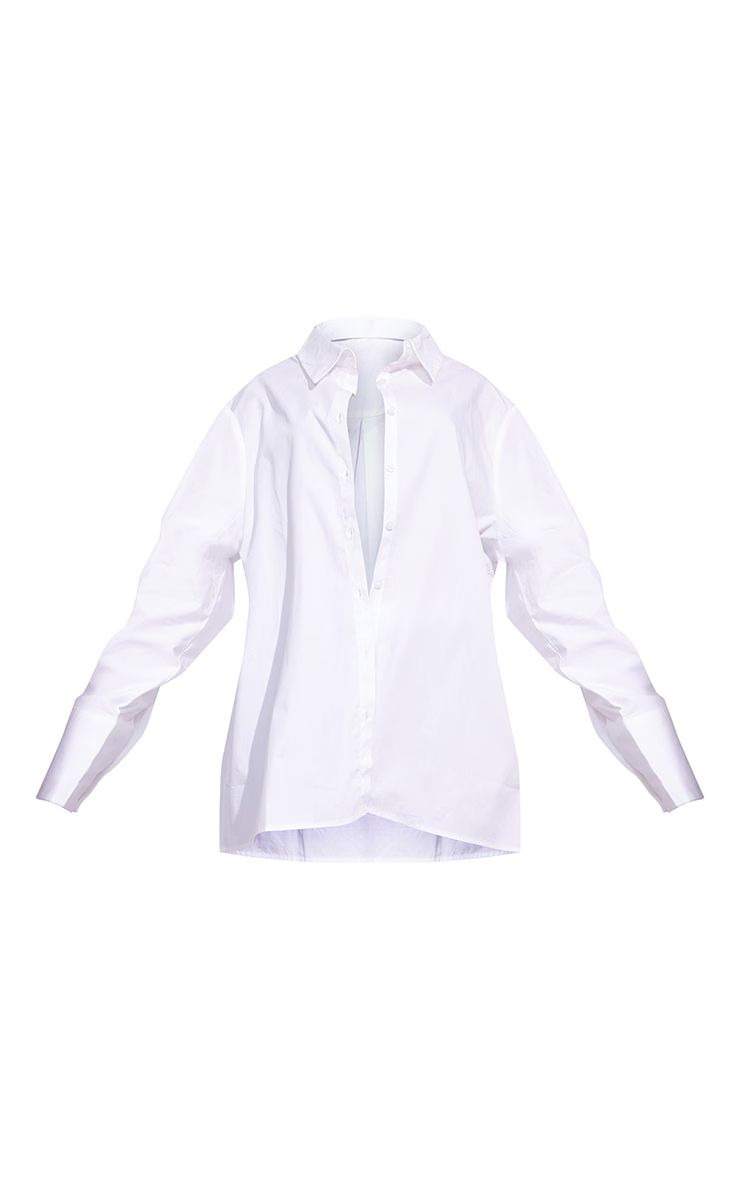 White Poplin Oversized Cuff Shirt | PrettyLittleThing CAN