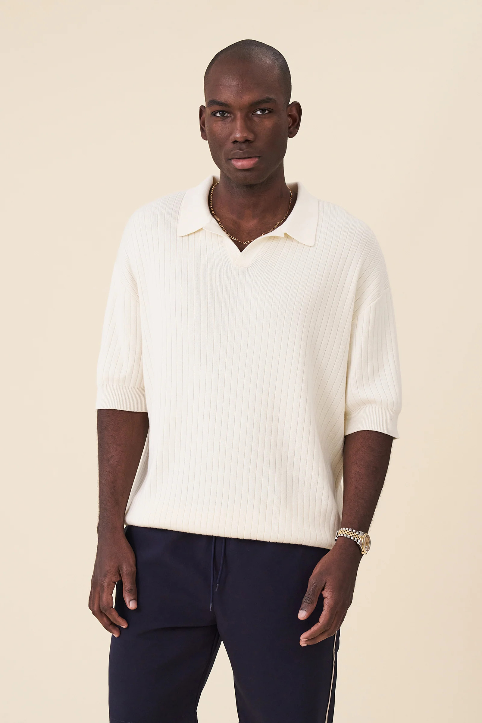 BALEARIC RIBBED KNIT POLO - ECRU | Bound UK