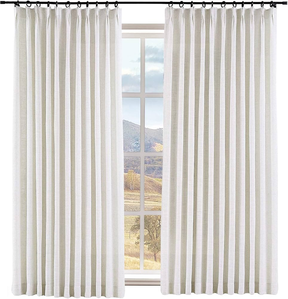 Macochico 52 W x 96 L Blackout Faux Linen Curtains Blackout Room Drapery Panel with Pinch Pleated... | Amazon (US)