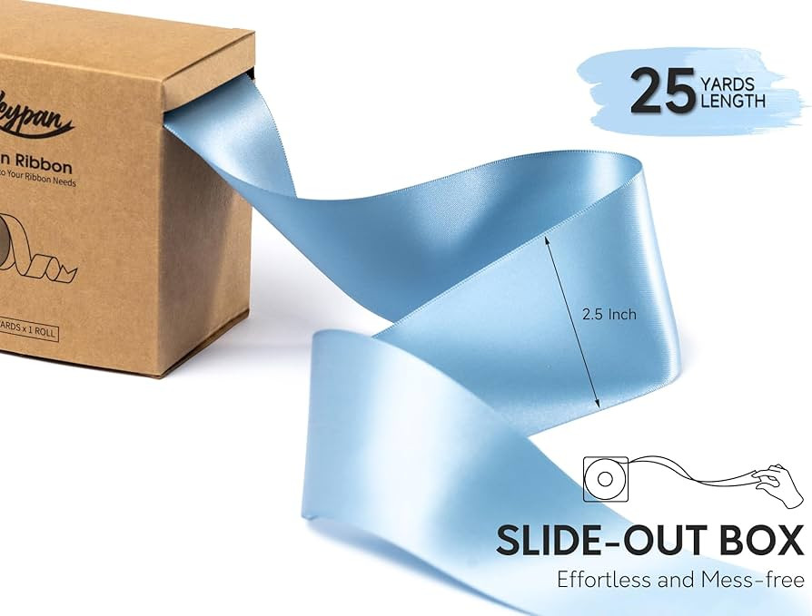 French Blue Satin Ribbon 2.5 Inch Double-Faced Ribbons 25 Yards for Gift Wrapping Flower Bouquet ... | Amazon (US)