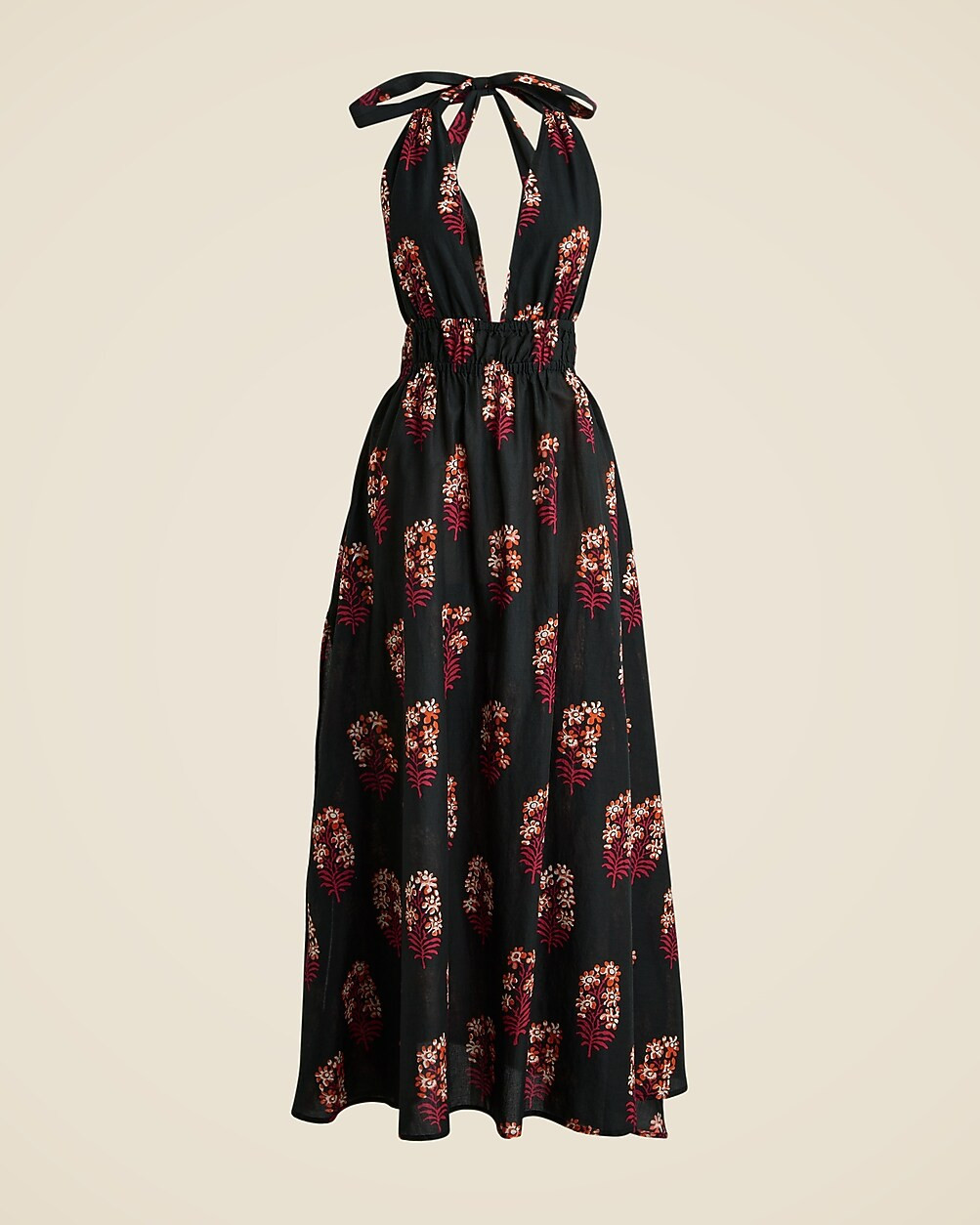 Halter maxi dress in cocoa block print cotton voile | J. Crew US