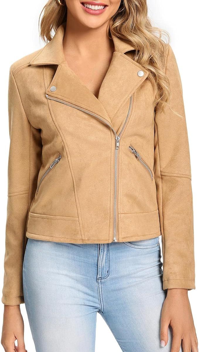 Womens Leather Jacket, Faux Motorcycle Biker Coat, Regular and Plus Size Coat | Amazon (US)