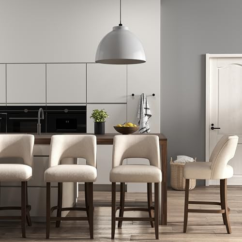 VKNOW Bar Stools Set of 4,Upholstered Counter Height Bar Stools,Modern Counter Stools with Wood Legs for Kitchen Island Dining Room Bar,White | Amazon (US)