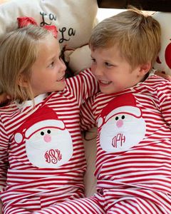 Santa Applique Red Striped Knit Loungewear | Smockingbird Kids