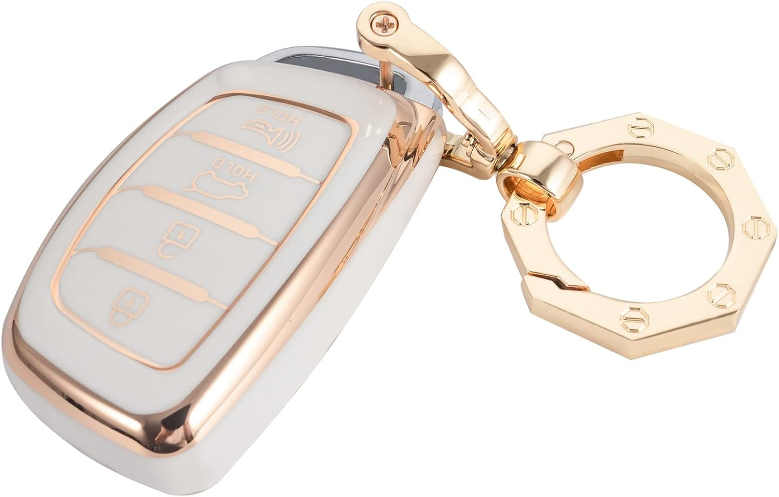 for Hyundai Key Fob Cover Car Key Case Shell with Fashion Gold Keychain fit Sonata Santa Fe | Amazon (US)