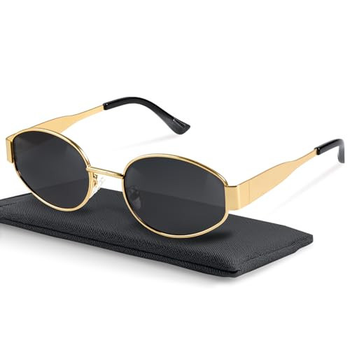 livho Retro Polarized Sunglasses - UV400 Protection, Oval Shape, Metal Frames - Matching Soft Case Inlcuded | Amazon (US)