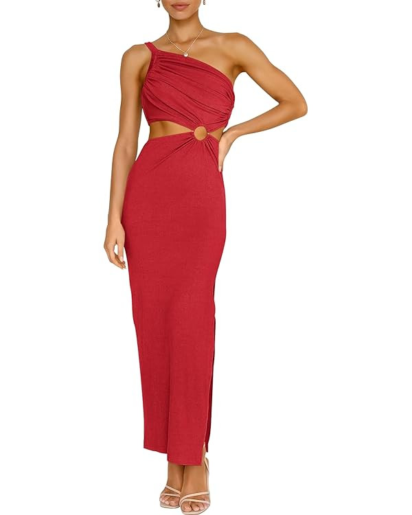 ANRABESS Women’s Summer One Shoulder Sleeveless Maxi Dress Cutout Sexy Bodycon Semi Formal Part... | Amazon (US)