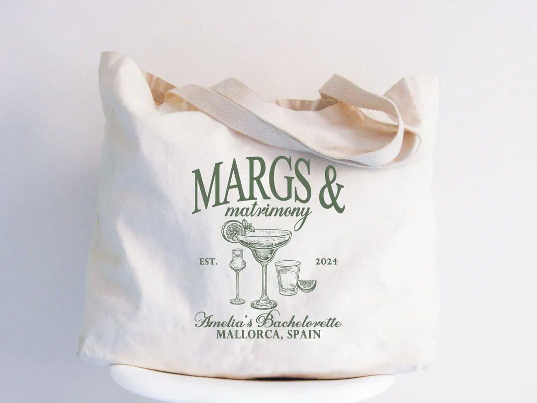 Custom Margs and Matrimony Bachelorette Totes, Spain Beach Bachelorette Party Tote Bag, Margarita... | Etsy (US)