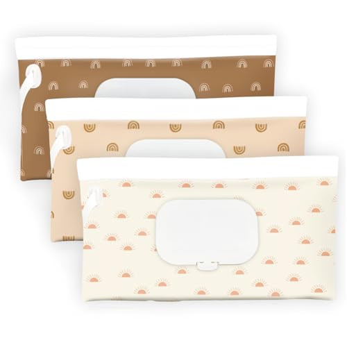 Baby Wipe Holder,Wipe Dispenser, 3-Pack Portable Refillable Wipe Container,Reusable Travel Baby Wipes Case, Waterproof and Dustproof, Wipe Holder for Diaper (Bohemian) | Amazon (US)