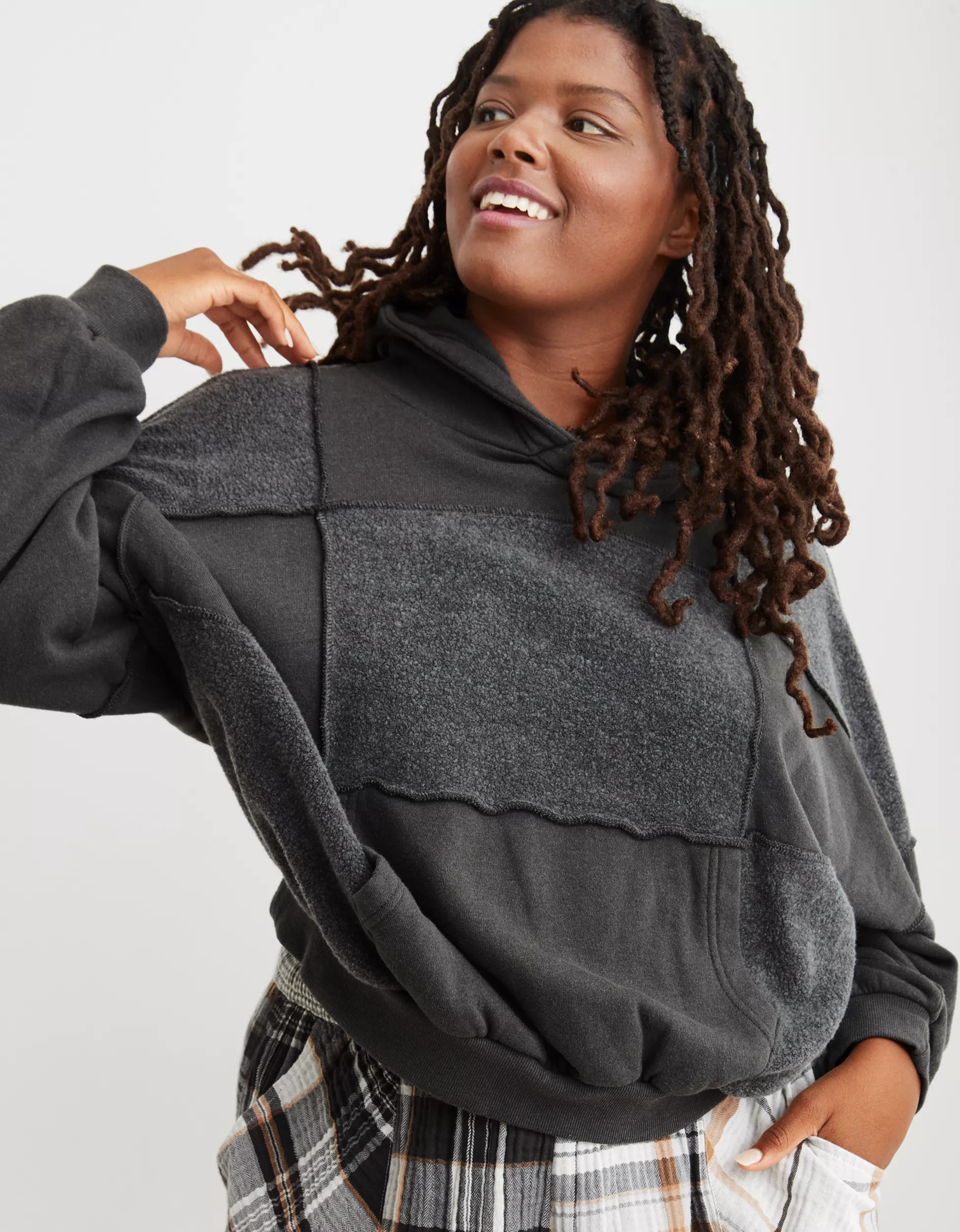 Aerie Sherpa Patchwork Hoodie | Aerie