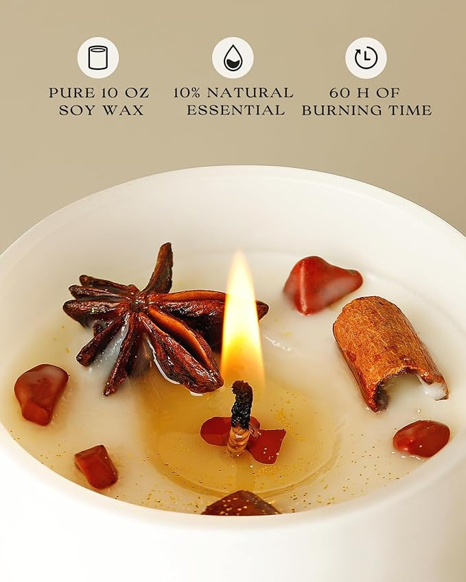 AOOVOO Apple Cinnamon Scented Candles for Women - Aromatherapy Candle with Crystals Inside, 10oz ... | Amazon (US)