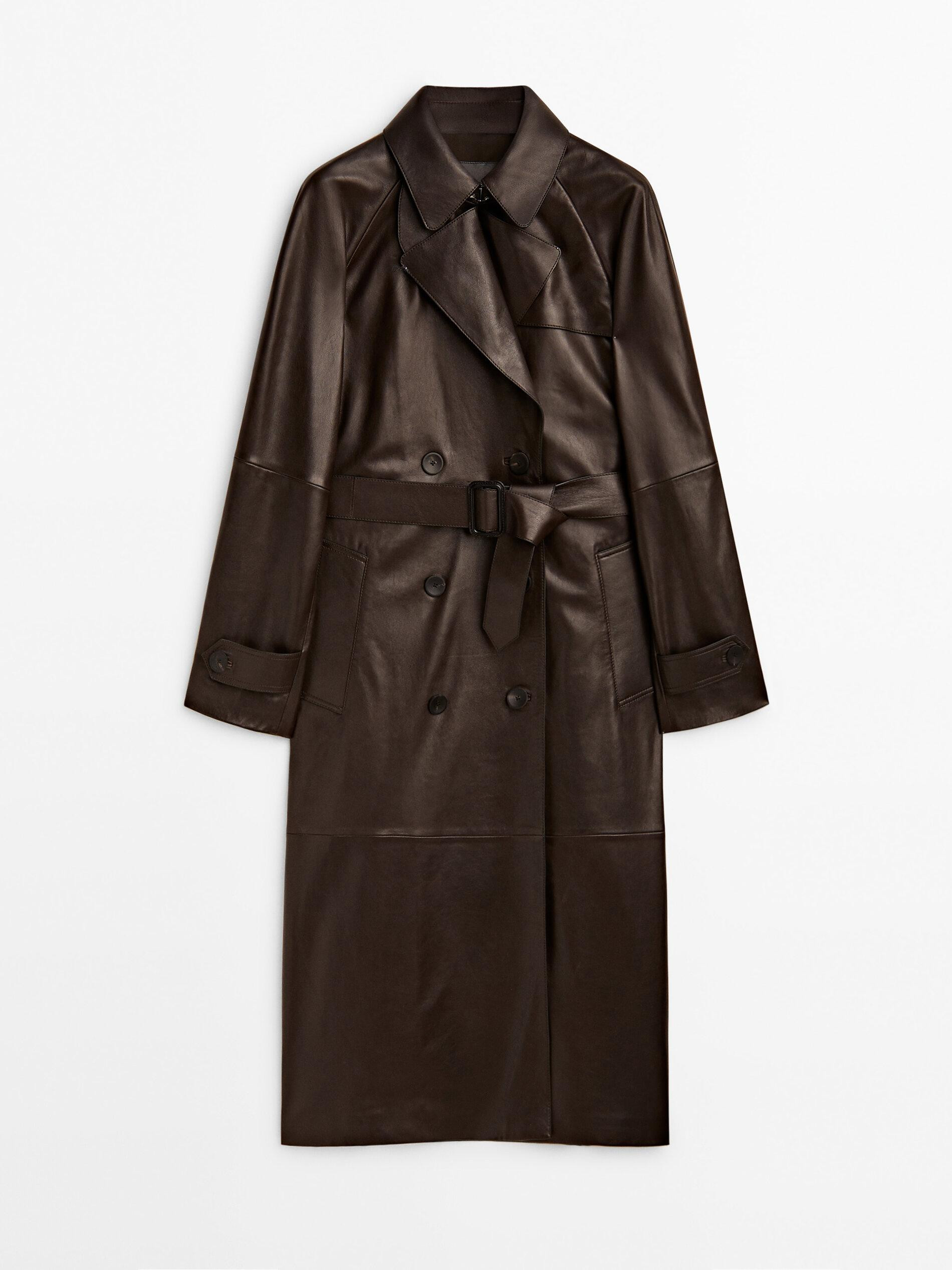 Nappa leather trench-style coat with belt | Massimo Dutti US