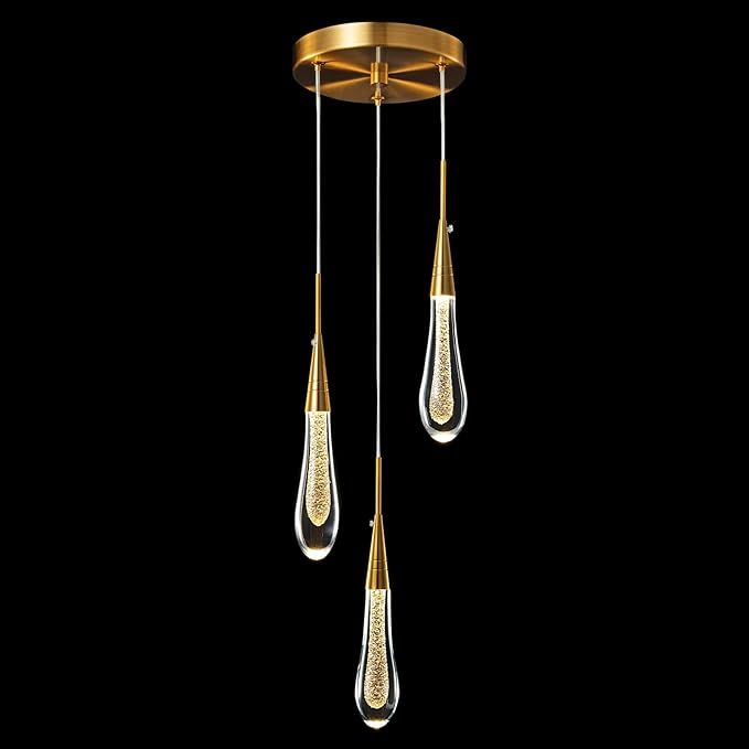 LMQNINE Kitchen Light Fixtures Ceiling Dimmable LED Modern Gold Pendant Light Mini Teardrop Cryst... | Amazon (US)