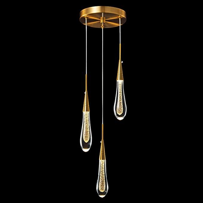 LMQNINE Kitchen Light Fixtures Ceiling Dimmable LED Modern Gold Pendant Light Mini Teardrop Cryst... | Amazon (US)