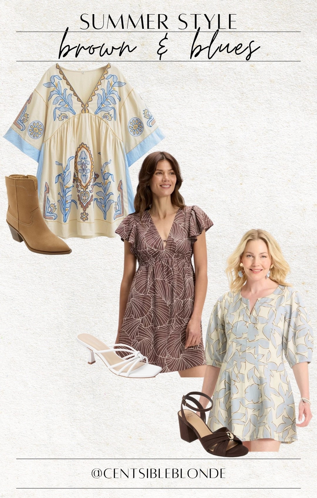 Shower dresses, Summer dresses, summer style, Brown and blue, ankle boots, tan boots, sandals, summer outfits, above the knee dress, short sleeve dresses, heeled sandals, brown shoes, white shoes, white heels, brown heels

#LTKMidsize #LTKFindsUnder50 #LTKShoeCrush