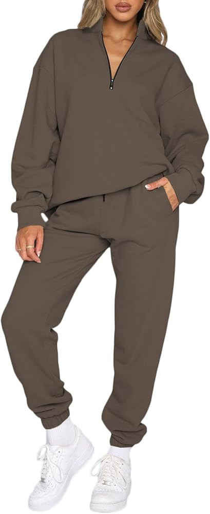 Aleumdr Women 2 Piece Outfits Sweatsuit Oversized Half Zip Pullover Long Sleeve Sweatshirt Jogger... | Amazon (US)
