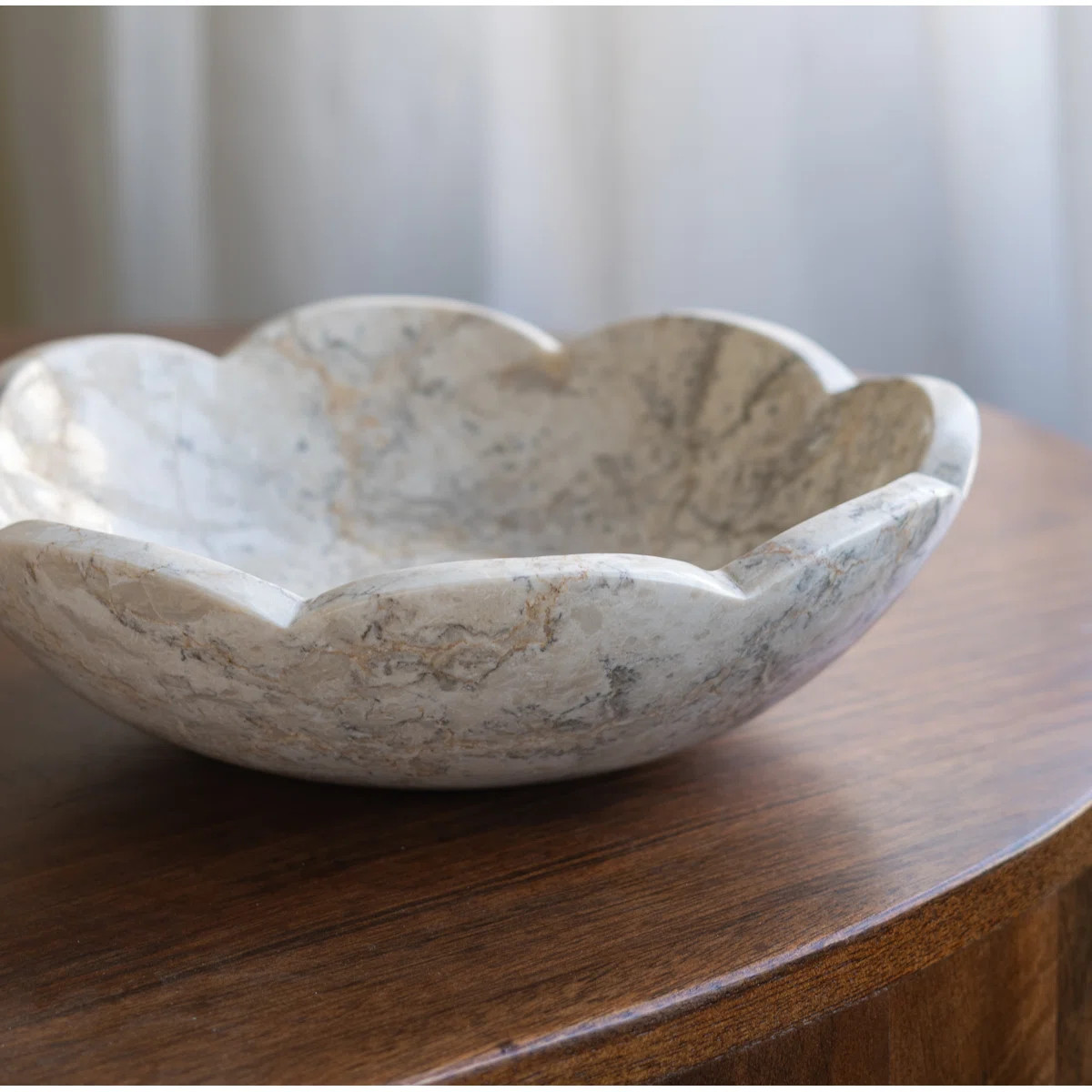 D10X3" Cream Marble Bowl With Scalloped Design And Subtle Gold Detailing | Wayfair North America