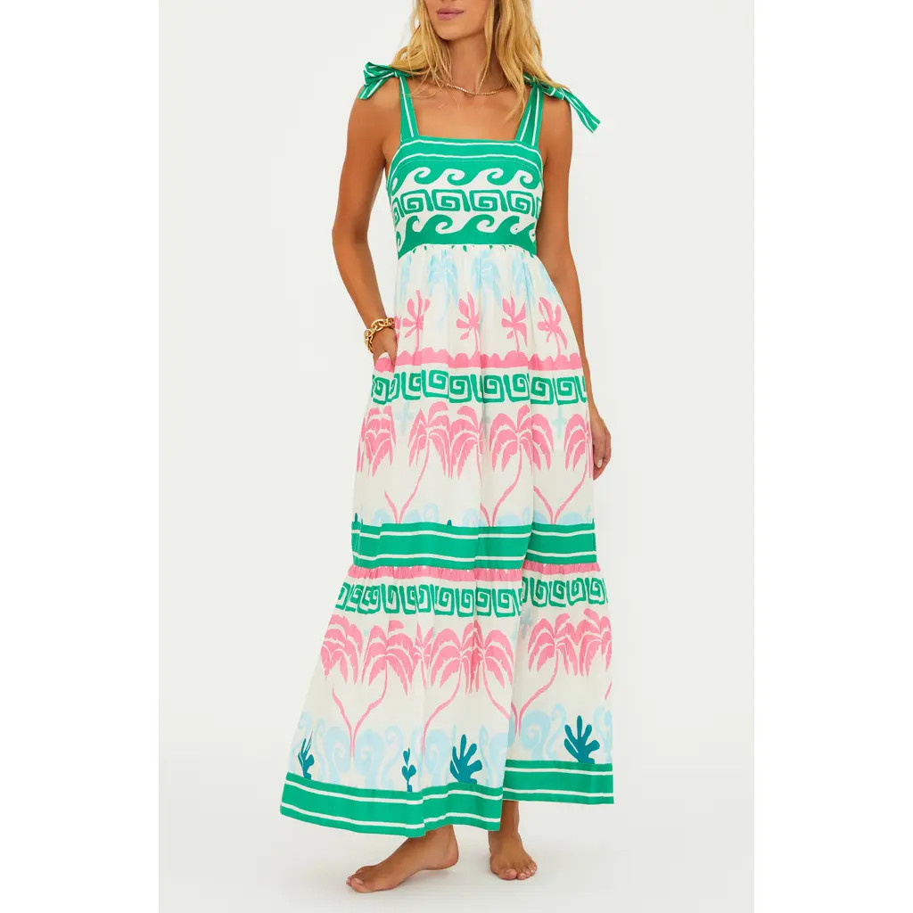Beach Riot Cami Print Cover-Up Maxi Sundress in Tropical Palm at Nordstrom, Size Medium | Nordstrom