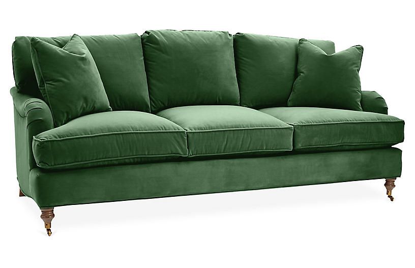Brooke 3-Seat Sofa, Emerald Velvet | One Kings Lane