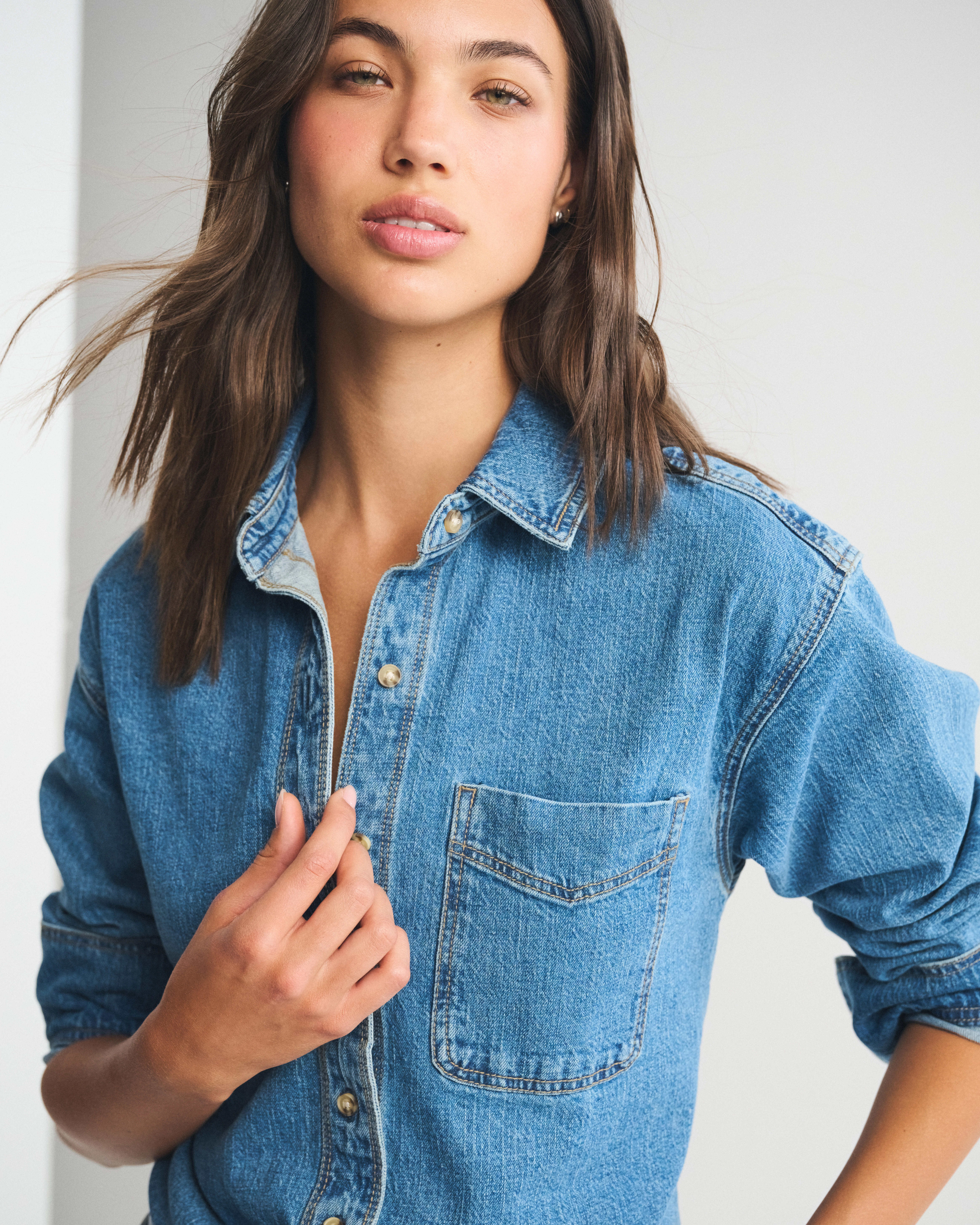 Oversized Linen-Blend Denim Shirt | Abercrombie & Fitch (US)