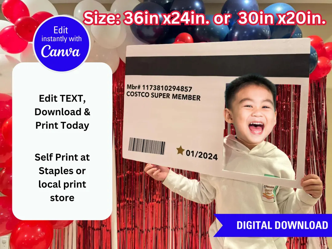 Costco Party Membership Card Template (editable) – Extra Large Photo Prop | Self Print | Digita... | Etsy (US)