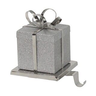 Northlight 5.5" Silver Glitter Gift Box with Bow Christmas Metal Stocking Holder | Michaels Stores