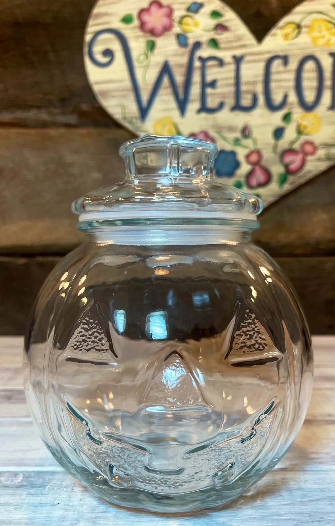 6.5" Tall Vintage Glass Jack O’ Lantern Apothecary Jar , Candy Dish, candy jar, Anchor Hocking,... | Etsy (US)