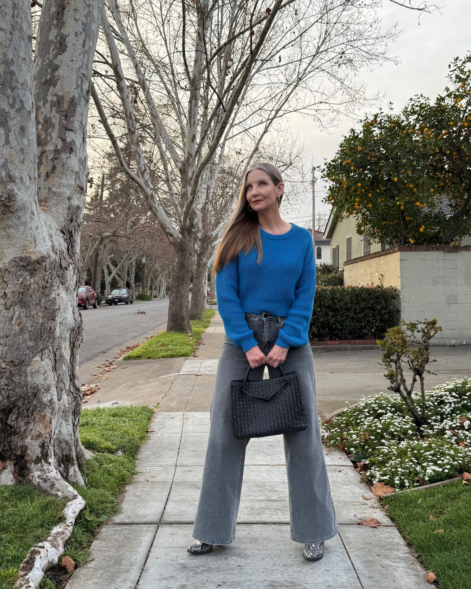 Add a spring color sweater to brighten up an end of winter look! #wintertospring #blue #grayjeans #wovenbag #sustainable #ootd #midsizestyle

#LTKootd #LTKOver40 #LTKMidsize