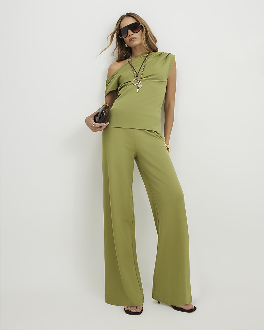 Green Ponte Wide Leg Trousers | River Island UK & IE