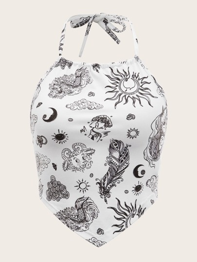 SHEIN EZwear Graphic Print Bandana Tied Backless Crop Top | SHEIN